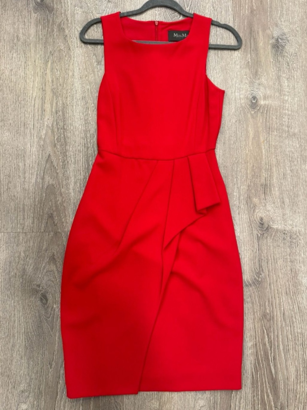 Max Mara Pianoforte Red Sleeveless Asymmetrical Draped Dress IT 38 US 4